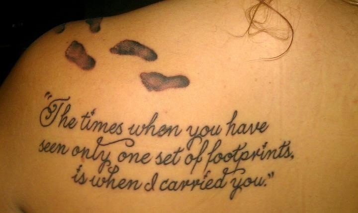 Footprints In The Sand Poem Tattoo On Right Back Shoulder