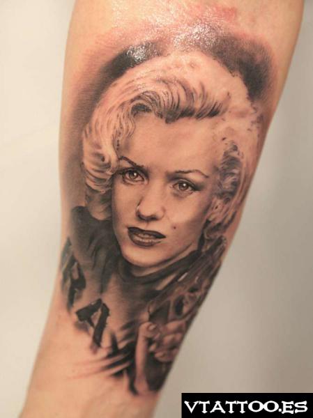 Gangster Marilyn Monroe Portrait Tattoo On Arm