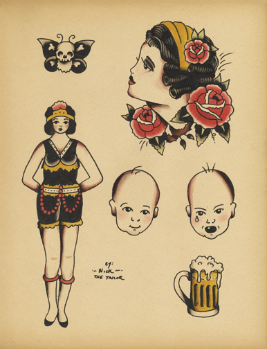 Girl and Kids Old School Tattoo Samples Set
