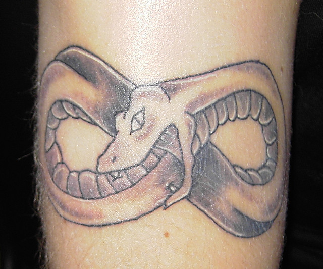 Grey Ink Snake Infinity Symbol Tattoo