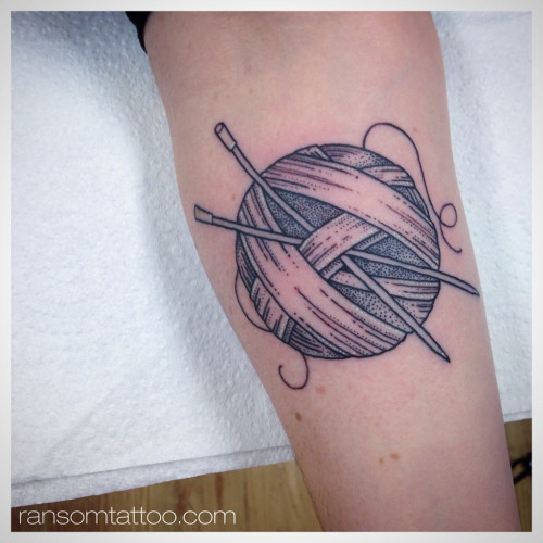 Grey Knitting Tattoo On Arm
