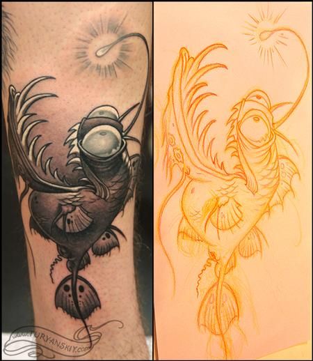 Happy Electric Angler Fish Tattoo
