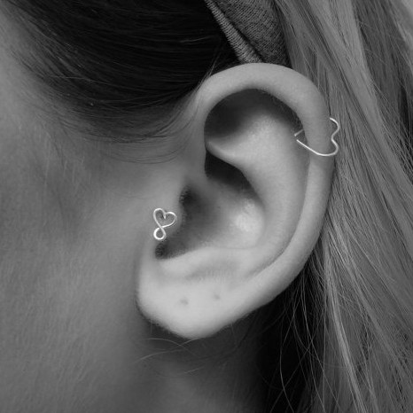 Heart Cartilage And Tragus Piercing With Infinity Heart Stud