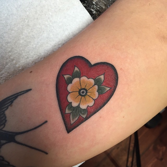 Heart Flowers Old School Tattoo