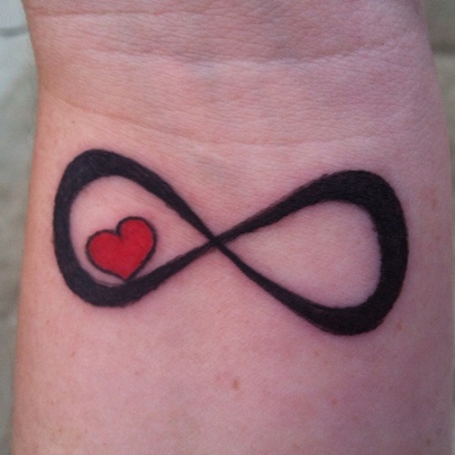 Heart Shape With Infinity Symbol Tattoo On Wrist