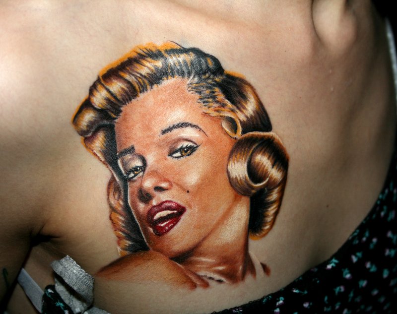 Impressive Marilyn Monroe Tattoo On Chest For Girls
