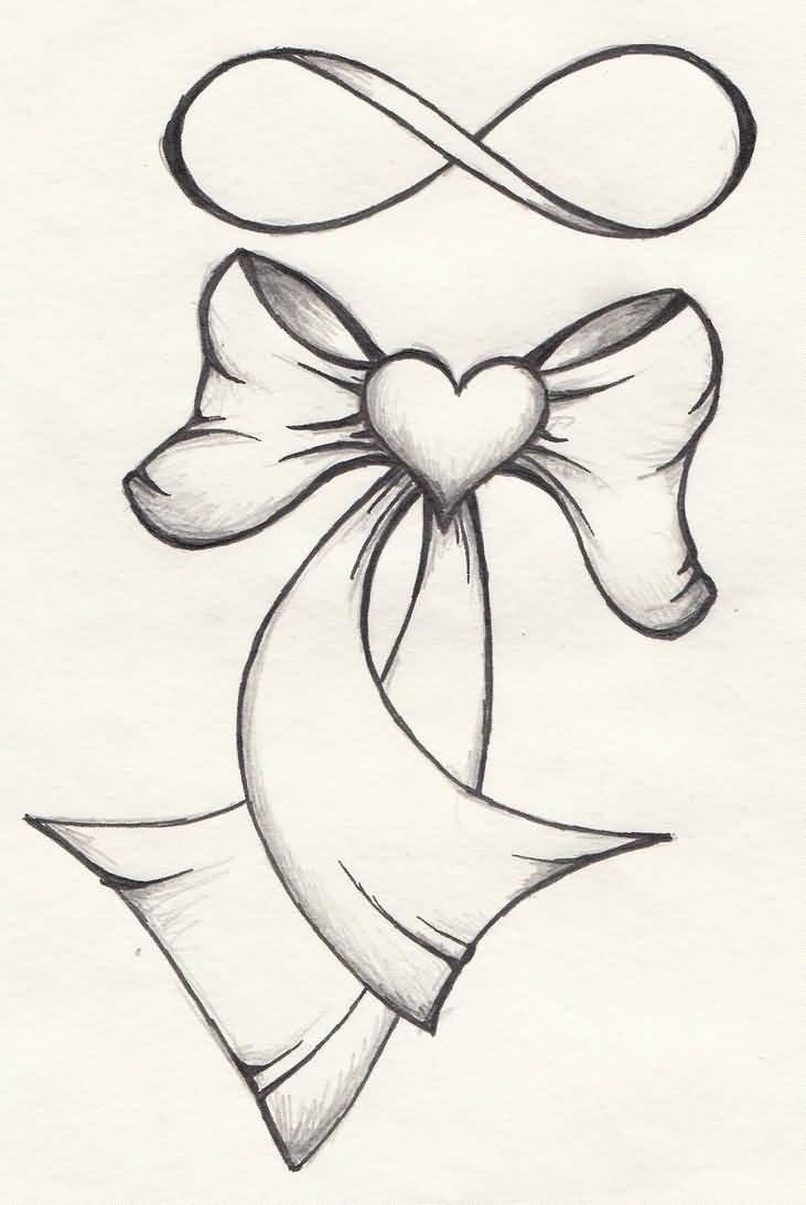 Infinity Symbol And Ribbon Heart Tattoo Drawing