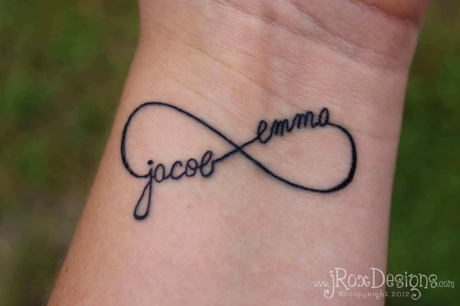 Infinity Symbol With Names Tattoo On Wrist