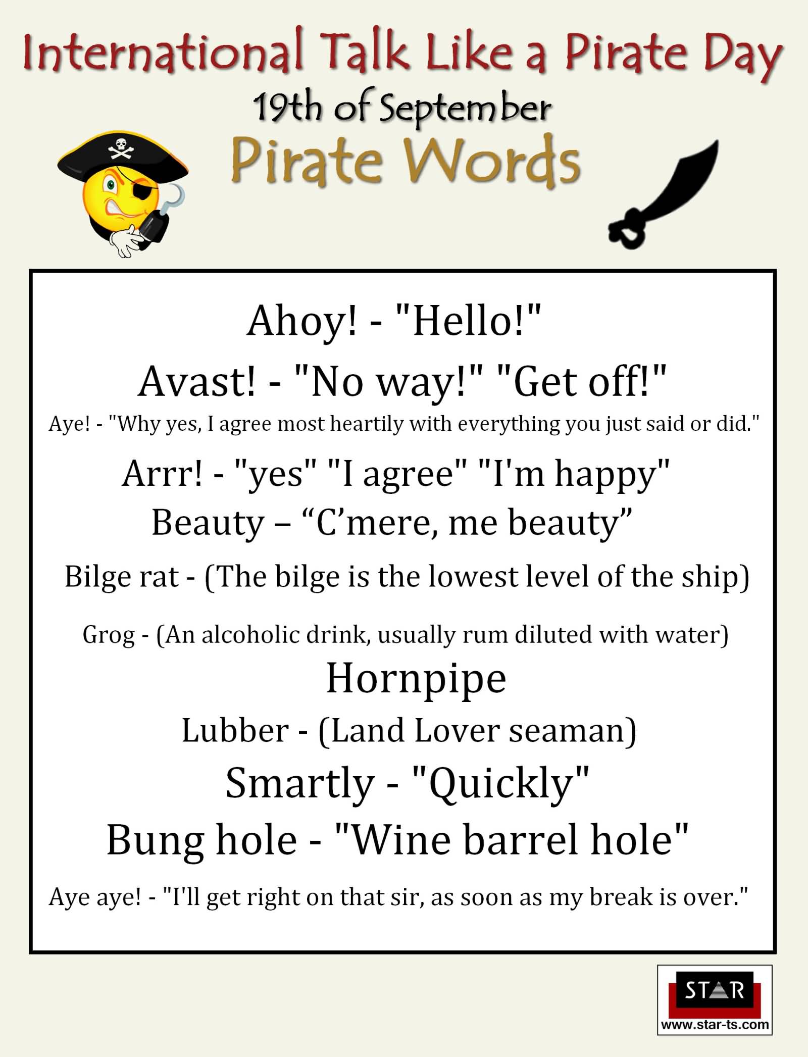 International Talk Like A Pirate Day 19th Of September Pirate Words