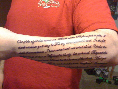 Invictus Poem Tattoo On Arm Sleeve