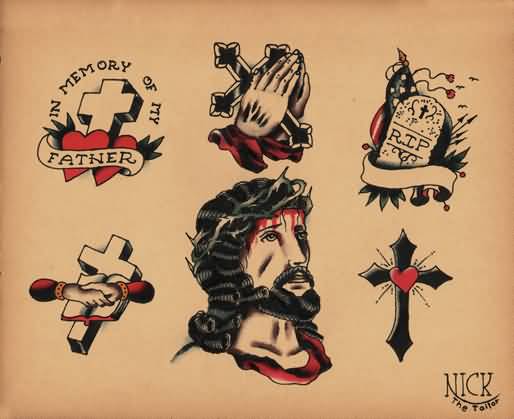 Jesus Old School Tattoos Set By Calico1225