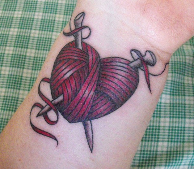Knitted Heart Tattoo On Wrist