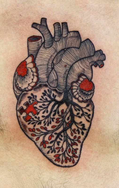 Knitted Human Heart Tattoo Design