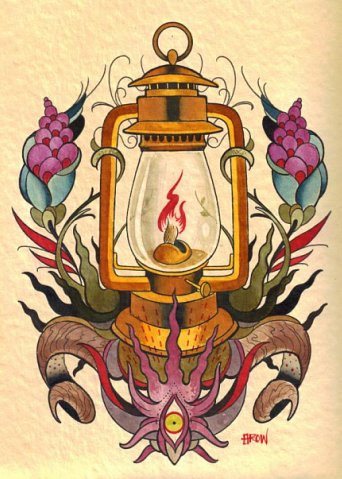 Lantern With Horns Tattoo Design