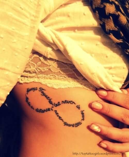 Lettering Infinity Symbol Tattoo On Side Rib For Girls