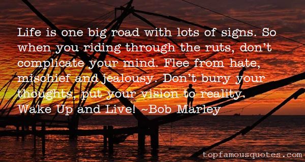 Life is one big road with lots of signs,
So when you riding through the ruts,
Don't you complicate your mind
Flee from hate, mischief and jealousy
Don't bury your thoughts; put your vision to reality- Bob Marley