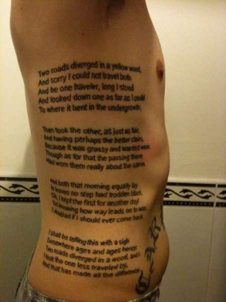 Long Poem Tattoo On Right Side Rib For Men