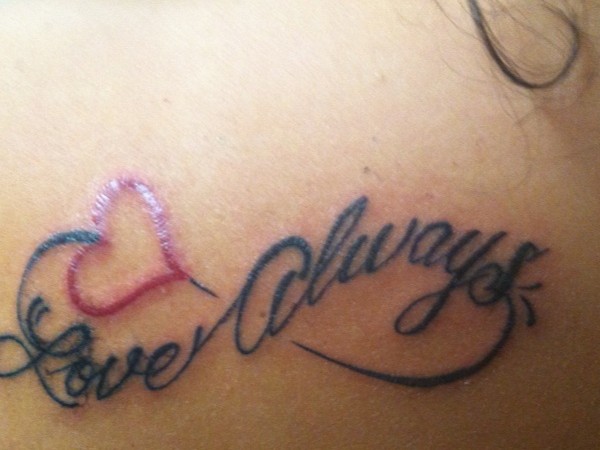 Love Always Infinity With Red Heart Tattoo