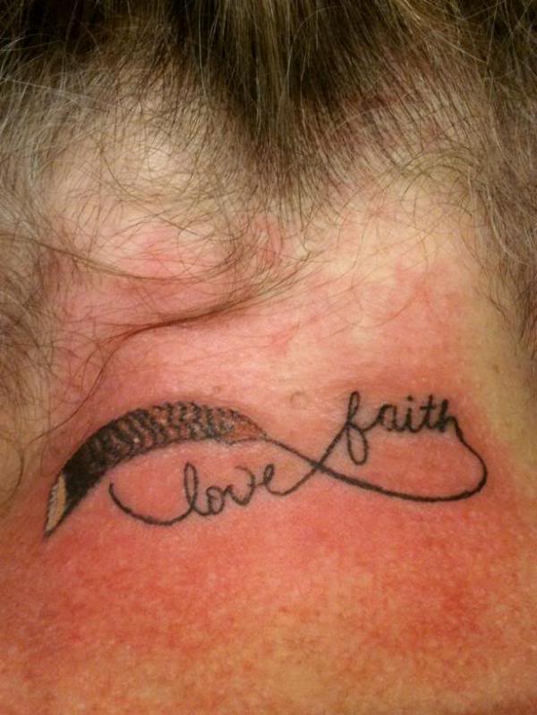 Love Faith Infinity Symbol Tattoo On Nape