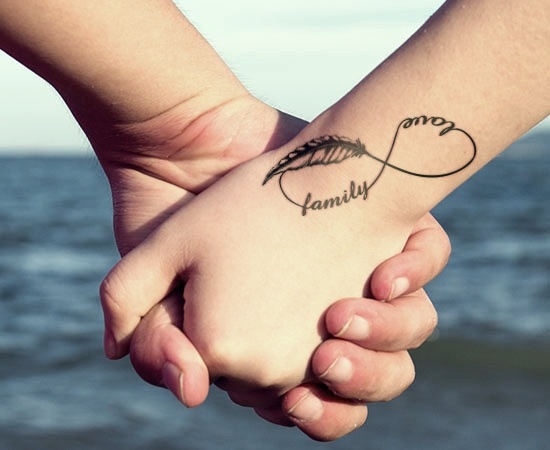 Love Family Infinity Symbol Tattoo On Wrist