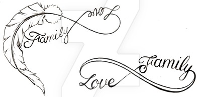 Love Family Infinity With Feather Symbol Tattoos Design