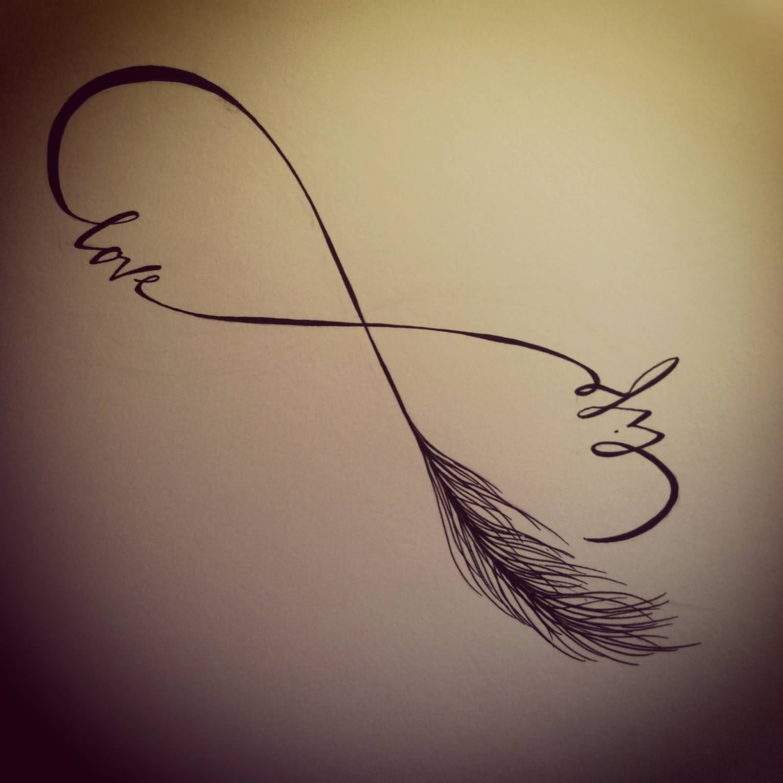 Love Life Infinity Symbol With Feather Tattoo Design