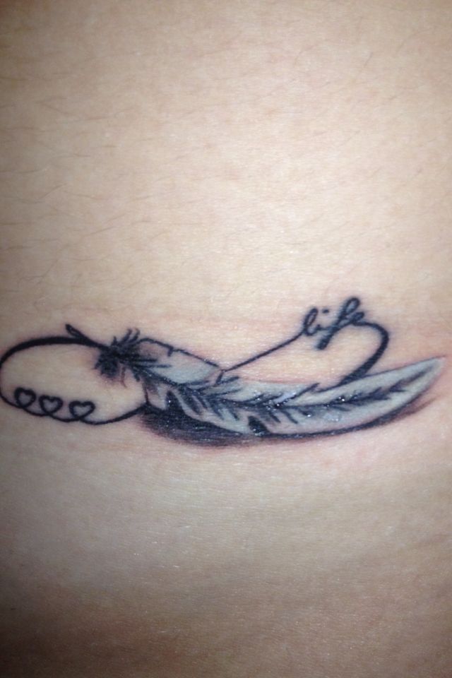 Love Life Infinity Symbol With Feather Tattoo