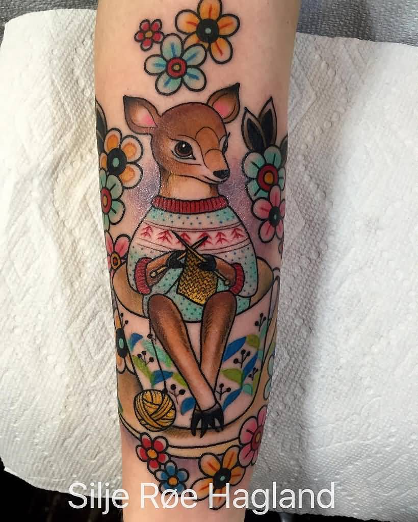Lovely Deer Knitting Tattoo