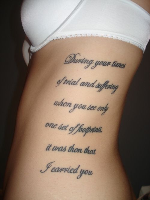 Lovely Footprints In Sand Poem Tattoo On Side Rib