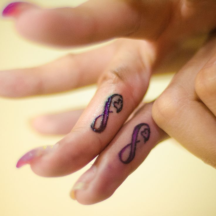 Lovely Heart Infinity Matching Tattoos On Fingers