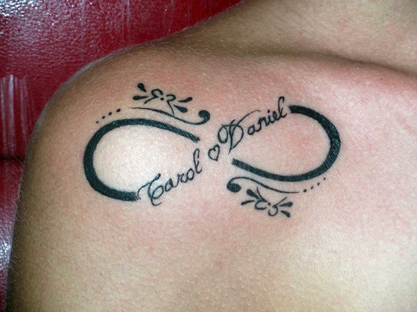 Lovely Infinity Symbol Tattoo On Upper Shoulder