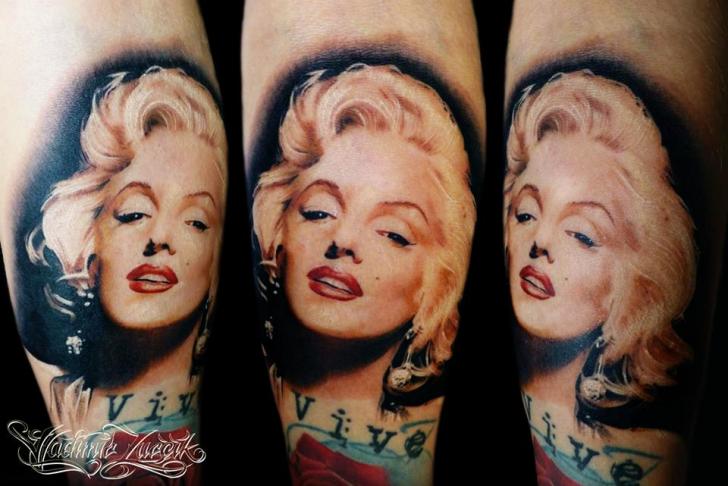 Lovely Portrait Of Marilyn Monroe Tattoo On Forearm