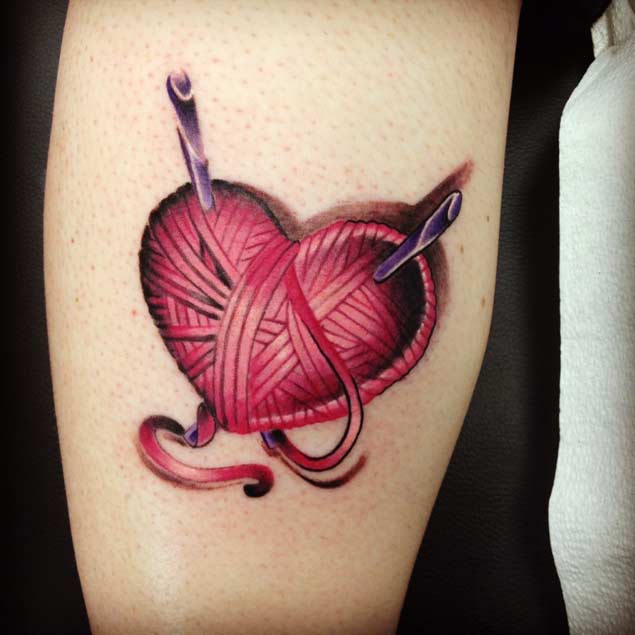 Lovely Red Knitted Heart Tattoo