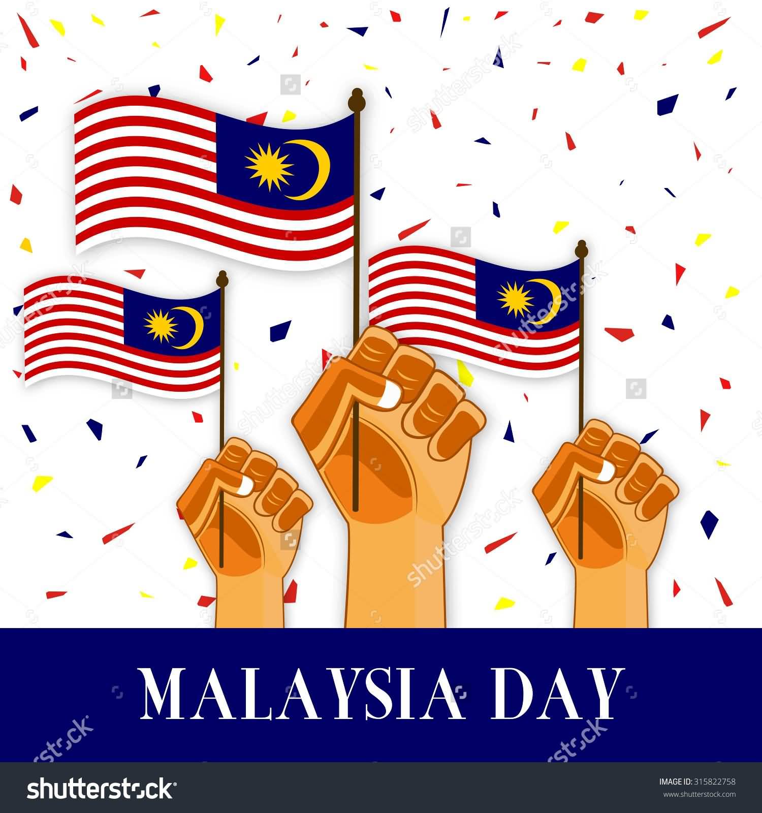 Malaysia Day Wishes With Flags In Hands Illustration