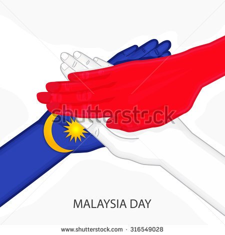 Malaysia Flag With Group Of Hands For Malaysia Day