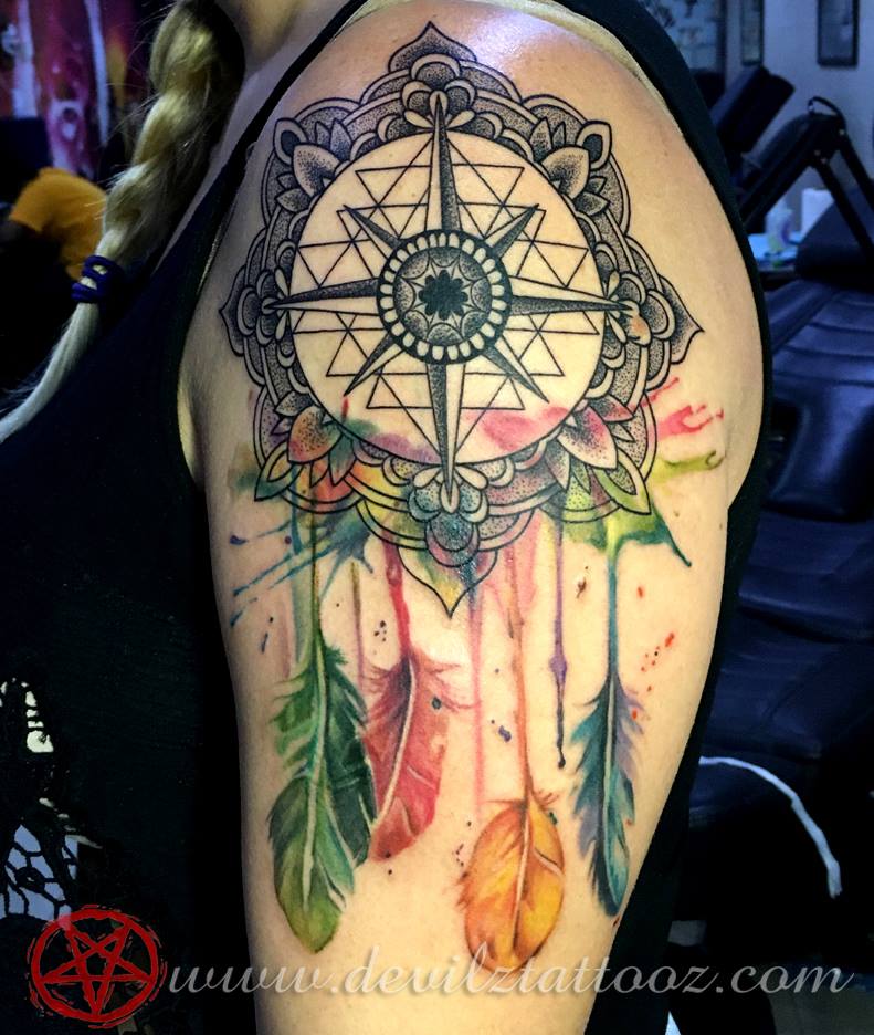 Mandala Dreamcatcher Tattoo On Shoulder