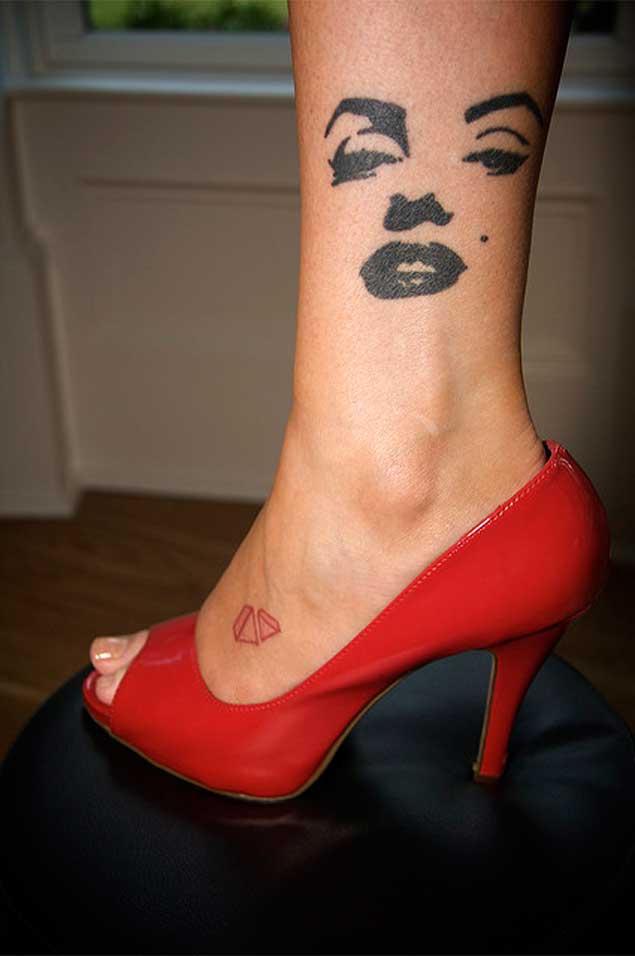 Marilyn Monroe Face Tattoo On Ankle For Girls