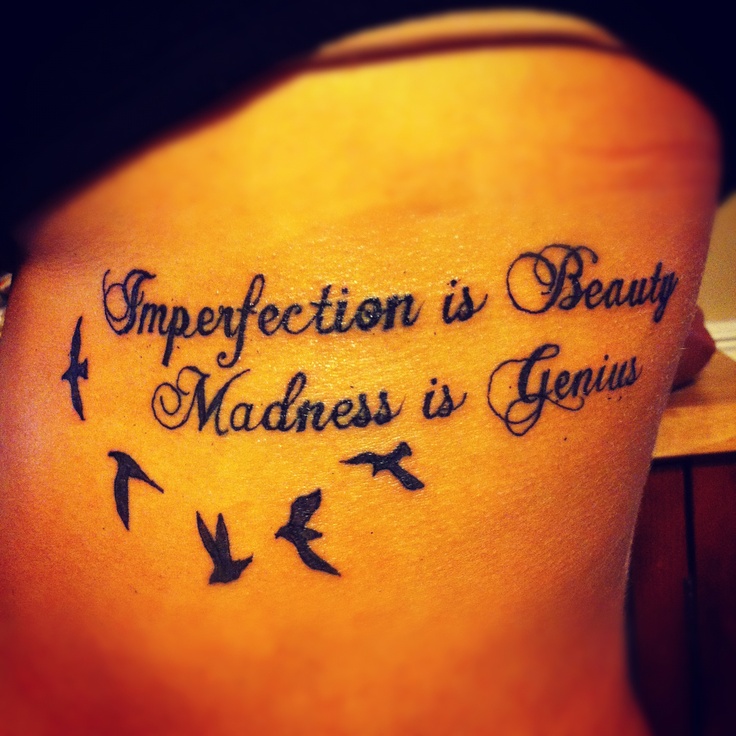 Marilyn Monroe Quote With Birds Tattoo On Side Rib