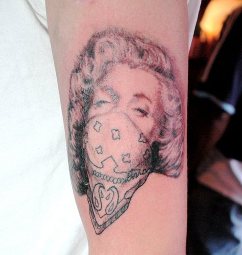 Marilyn Monroe Wearing Gangsta Bandana Tattoo On Forearm