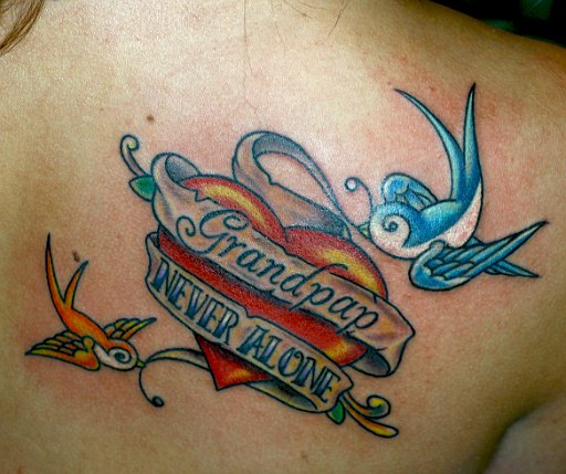 Meaningful Old School Tattoo On Right Back Shoulder