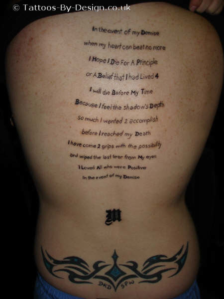 Meaningful Poem Tattoo On Full Back