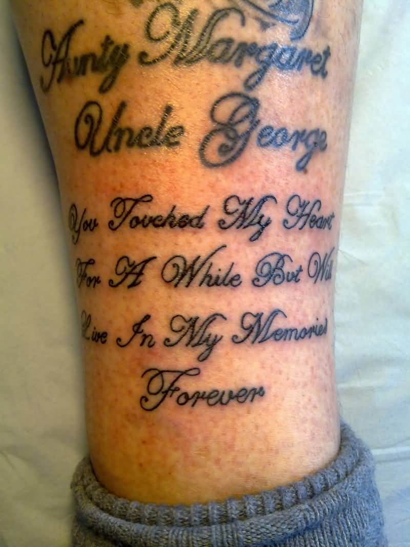 Memorial Poem Tattoo On Leg