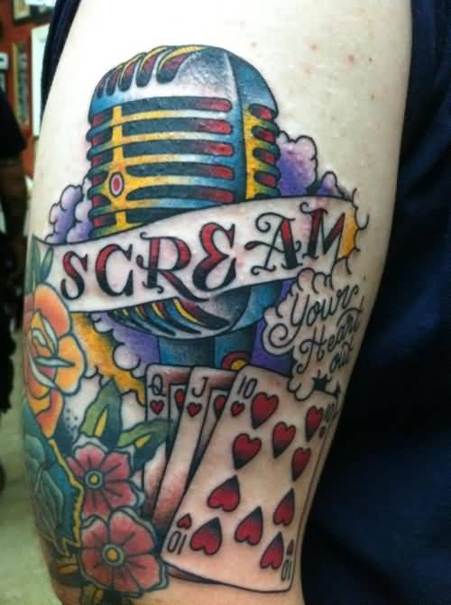 Microphone Old School Tattoo On Half Sleeve