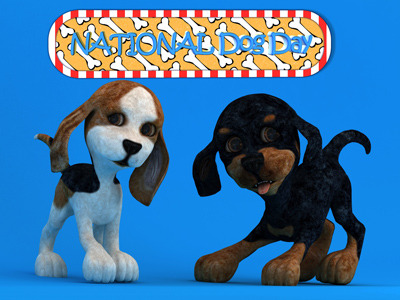 National Dog Day Wishes 3D Puppies Picture