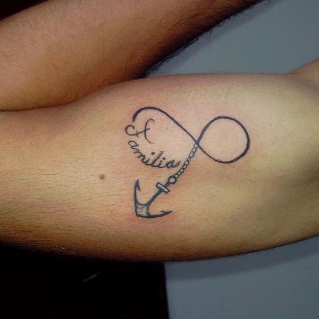 Navy Family Infinity Symbol Tattoo On Biceps