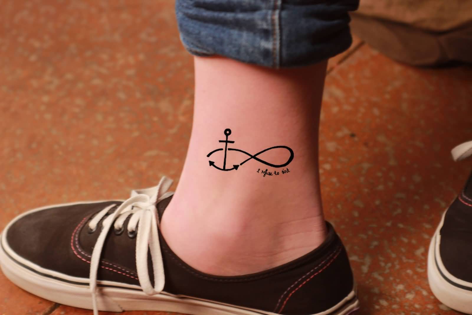 Nice Anchor And Infinity Symbol Tattoo On Ankle