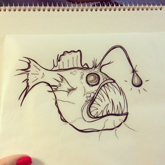 Nice Angler Fish Tattoo Sketch By Stacy Stranzl