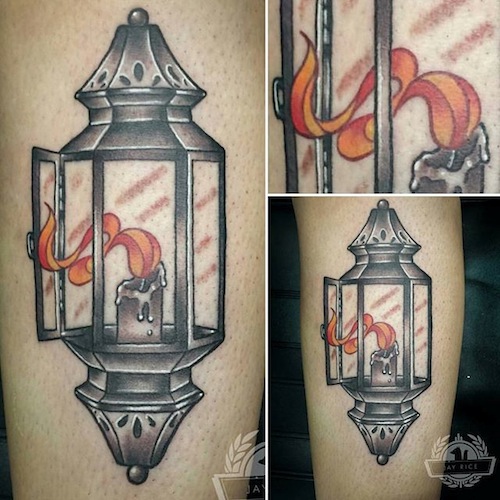Nice Black Candle Lantern Tattoo