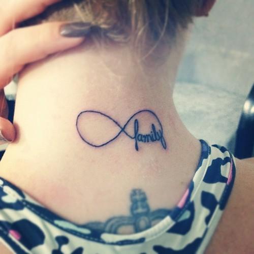 Nice Family Infinity Tattoo On Nape For Girls