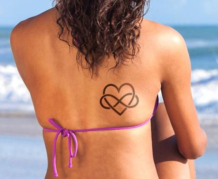 Nice Heart Infinity Tattoo On Back For Girls